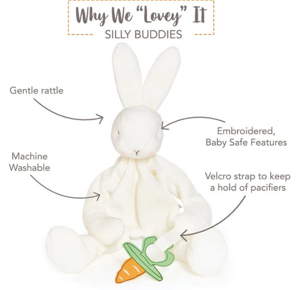 White Bun Bun Bunny Silly Buddy Paci Clip
