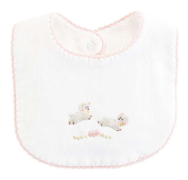 Baby Club Chic Embroidered Bib With Baby Lambs