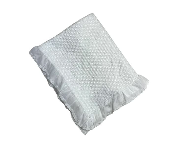 A Soft Idea Stonewashed Puckered Blanket with Dotted Swiss Ruffle