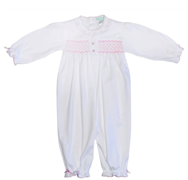 Girls White Smocked Convertigown/Longall