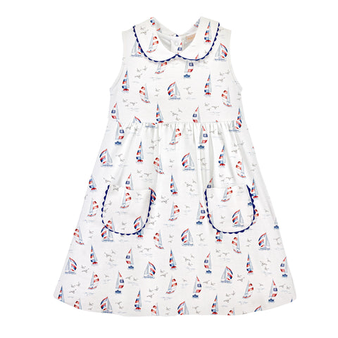 Girls Harbor Days Toddler Dress with Sailboats