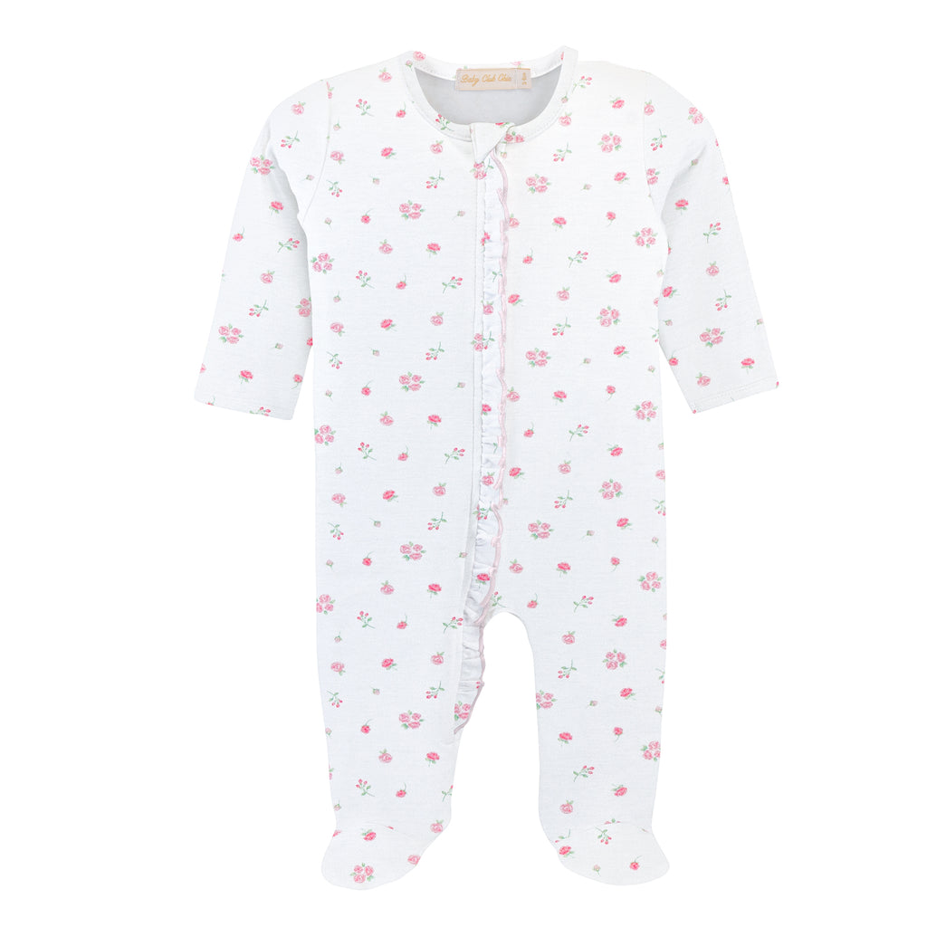 Tiny Rosebuds Print Zip Footie