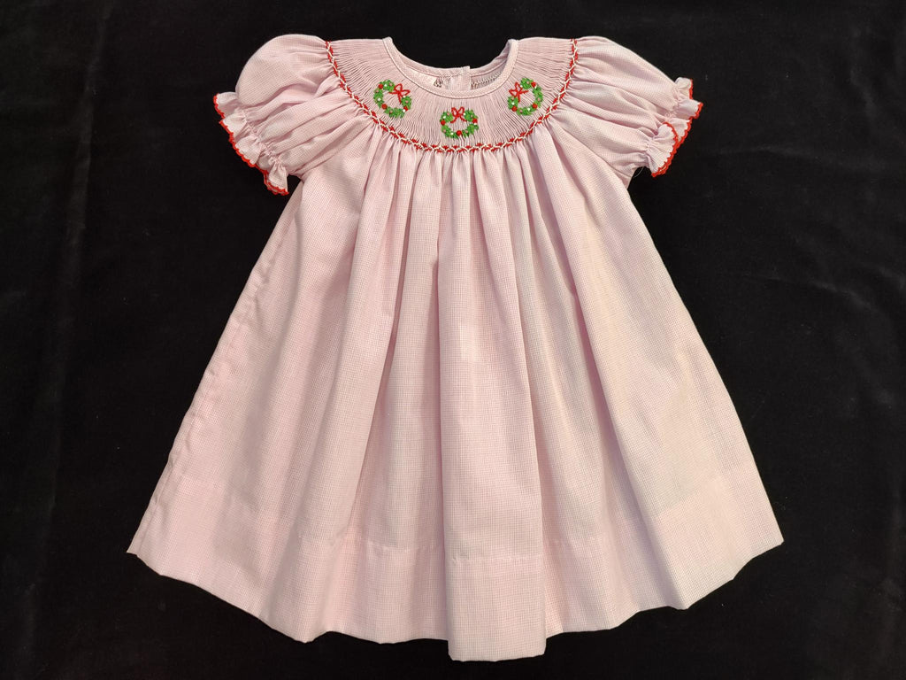 Petit Bebe Girls Pink Check Christmas Wreath Dress