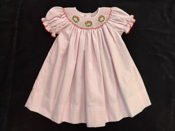 Girls Pink Knit Christmas Wreath Dress