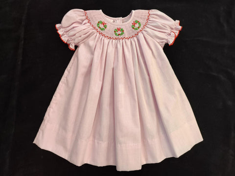 Petit Bebe Girls Pink Check Christmas Wreath Dress