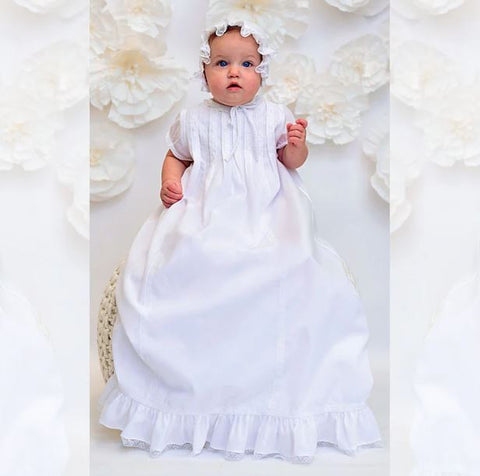 Sarah Louise Pintuck Christening Gown and Bonnet - White
