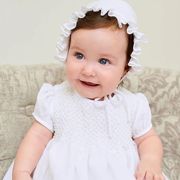 Sarah Louise Baby Girl White Smocked Christening Gown With Pearls Sarah Louise Baby Girl White Smocked Christening Gown With Pearls