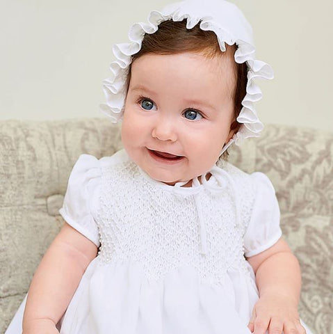 Sarah Louise Baby Girl White Smocked Christening Gown With Pearls