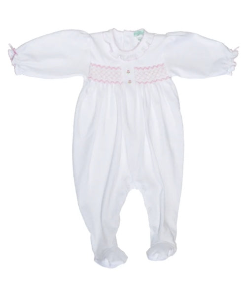 White With Pink Smocked Footie