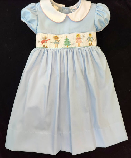 Lulu Bebe Girls Blue Smocked Nutcracker Christmas Dress