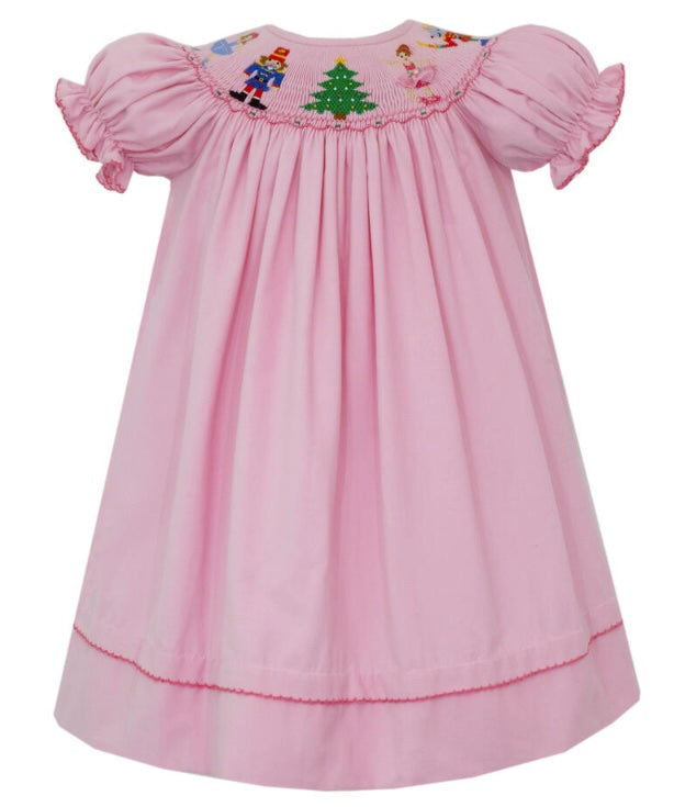 Girls Pink Corduroy Nutcracker Christmas Dress