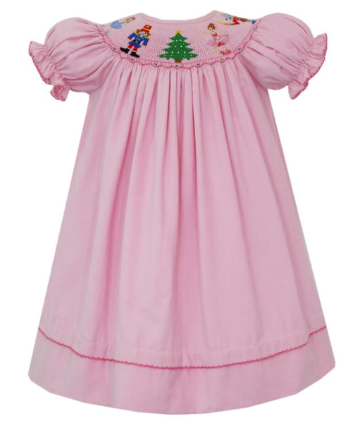 Girls Pink Corduroy Nutcracker Christmas Dress