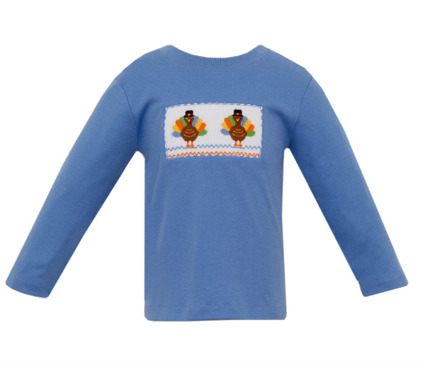 Boys Long Sleeve Smocked Turkey Shirt