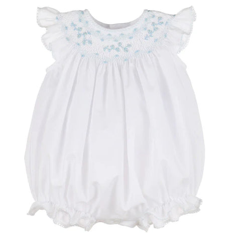 Baby Girls White Scallop Bubble - Smocked in Blue