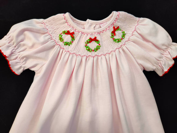 Girls Pink Knit Christmas Wreath Dress