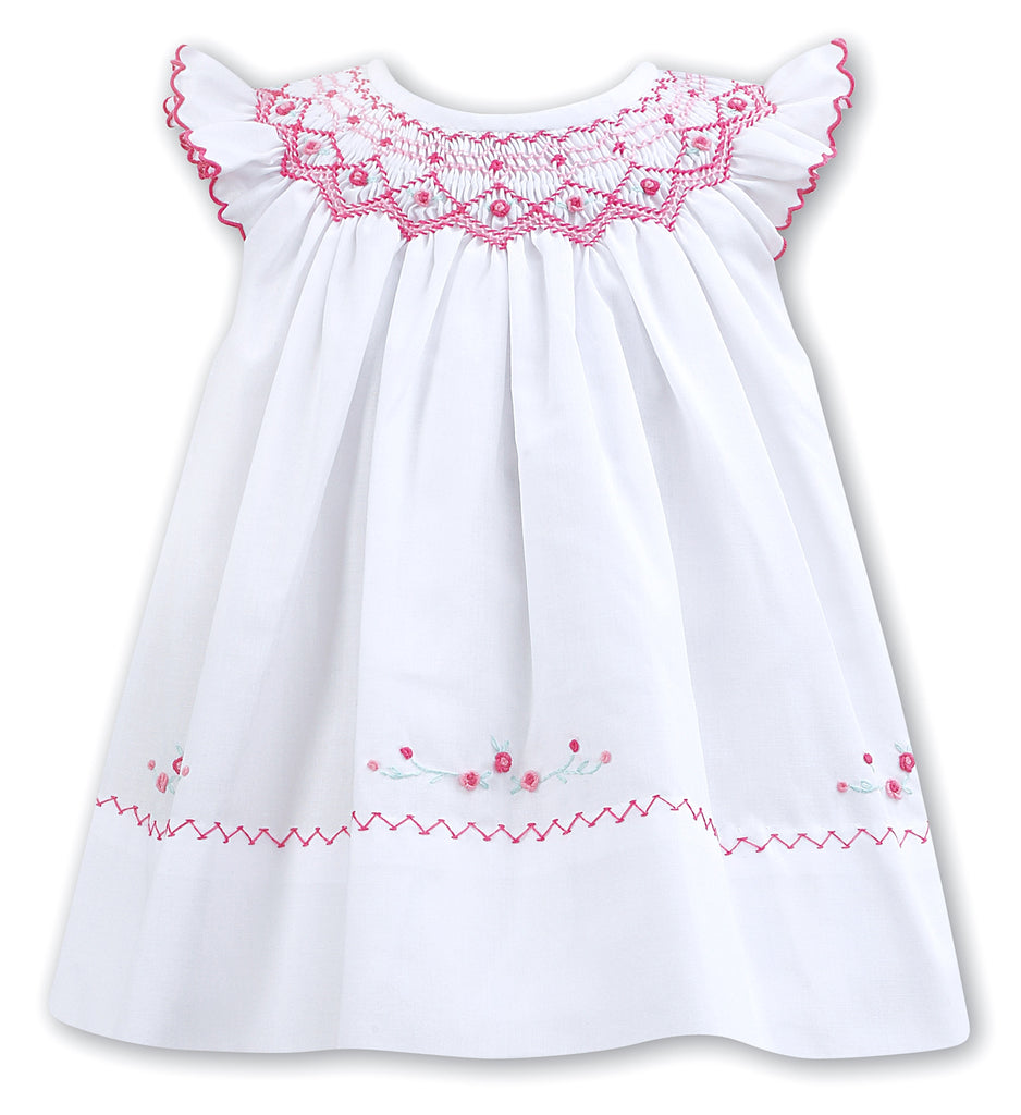 pink and white smock dress Smocked Embroidery dress- Bishop dress- Formal Dress