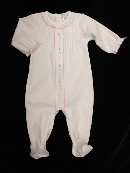 Baby Girls White Hand Embroidered Footie/Longall - OUT OF STOCK