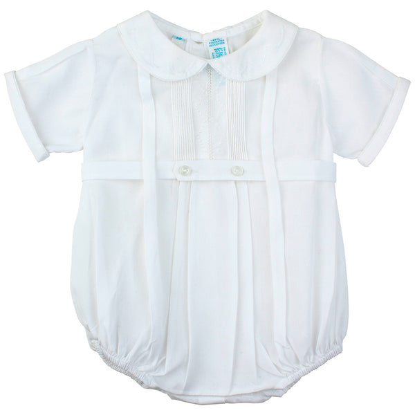 Baby Boys Belted Bubble With Pintucks and Embroidery