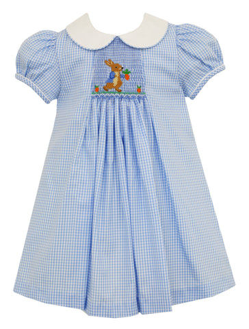 Girls Blue Gingham Smocked Peter Rabbit Float Dress