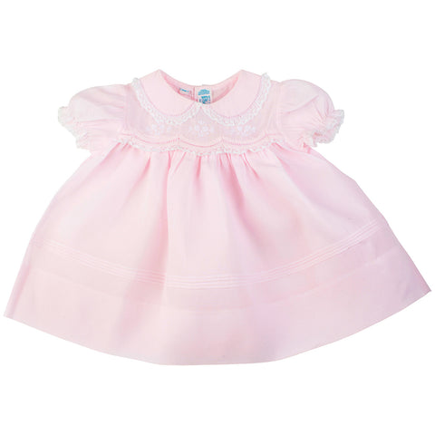 Newborn Baby Girls Pink Scalloped Lace Dress