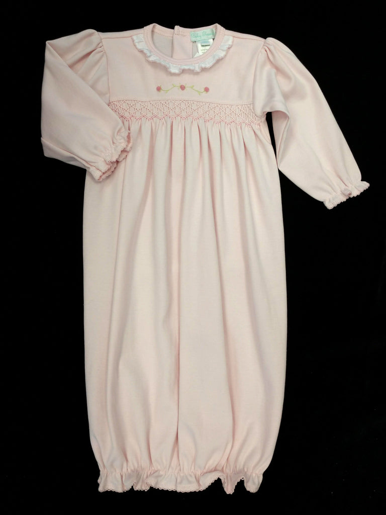 Girls Newborn Pink Smocked Baby Gown