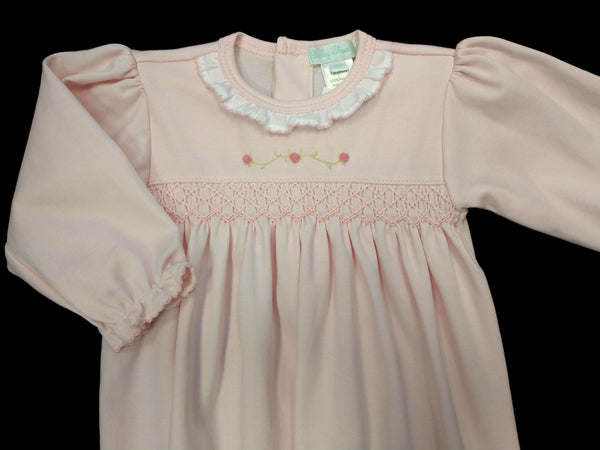 Girls Newborn Pink Smocked Baby Gown