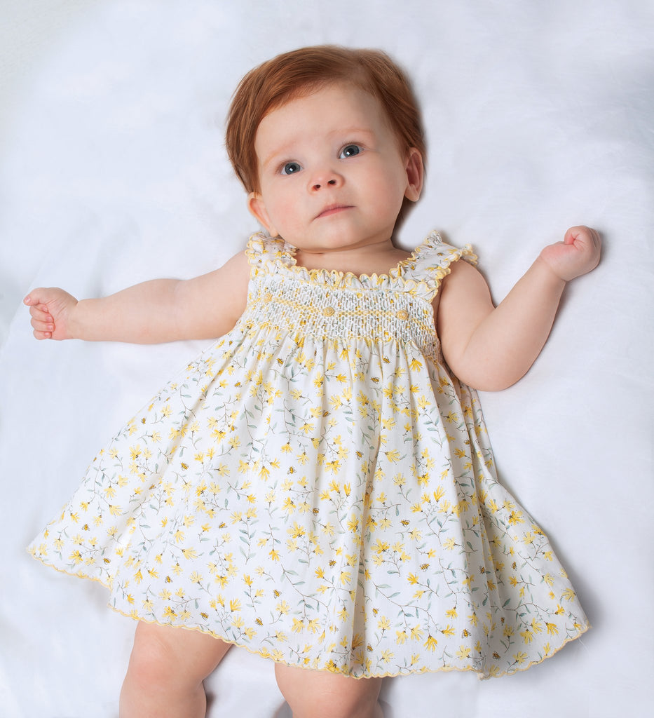Sarah Louise - Yellow Floral Bumble Bee Sun Dress The Velveteen Rabbit Sarah Louise - Yellow Floral Bumble Bee Sun Dress The Velveteen Rabbit