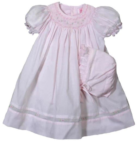 Newborn Pink Smocked Bishop Dress and Bonnet