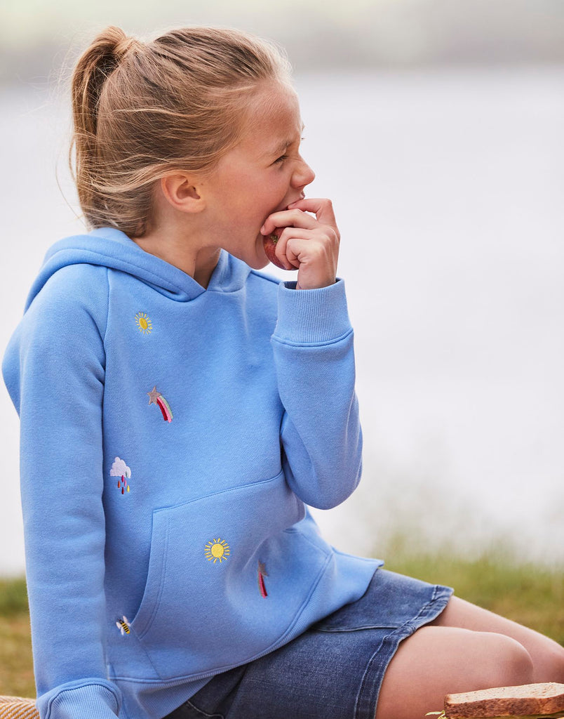 Joules Girl's Blue Hoodie with Embroidered Weather Icons