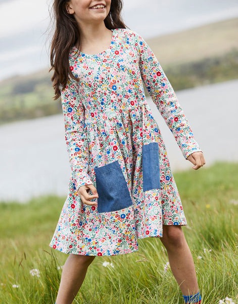 Girl's Floral Knit Dress with Pockets