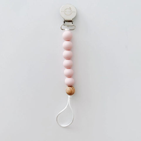 Pacifier + Teether Clip- Silicone with 1 Beechwood Bead - Blush