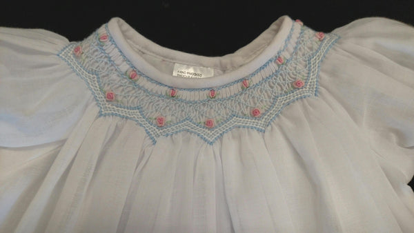 Hand Smocked White with Blue Voile Baby Girl Dress  - SOLD OUT