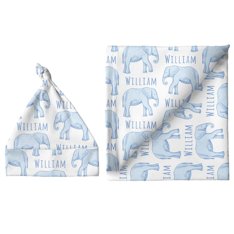 Sugar + Maple Small Blanket & Hat Set - Elephant Blue