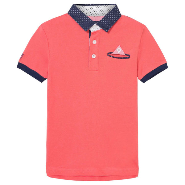 Coral Polo Shirt With Navy Trim