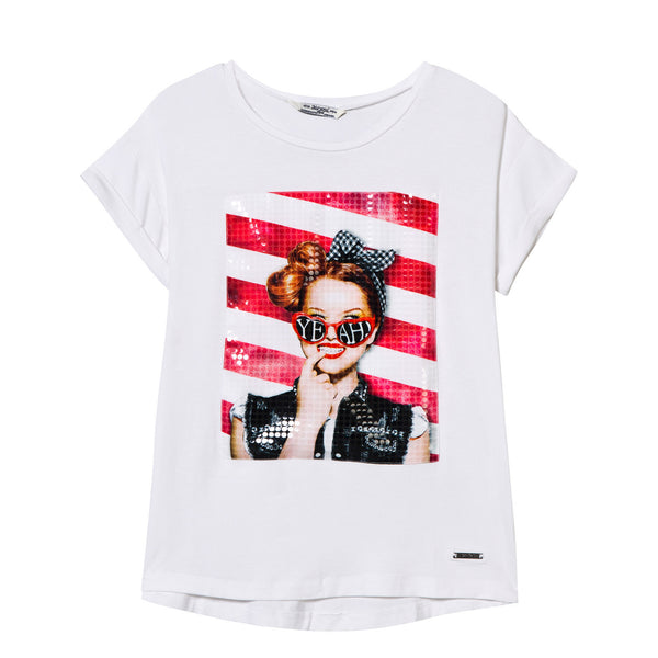 Girl rolled sleeve t-shirt with applique Yeah Shirt