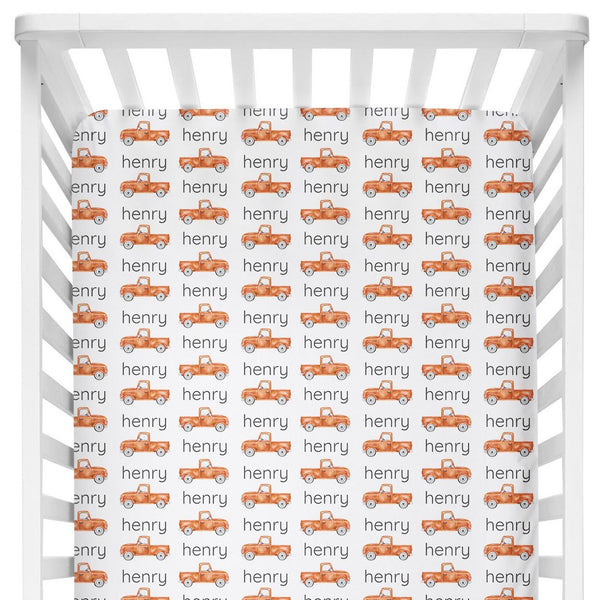 Sugar + Maple Crib Sheet - Truck Orange