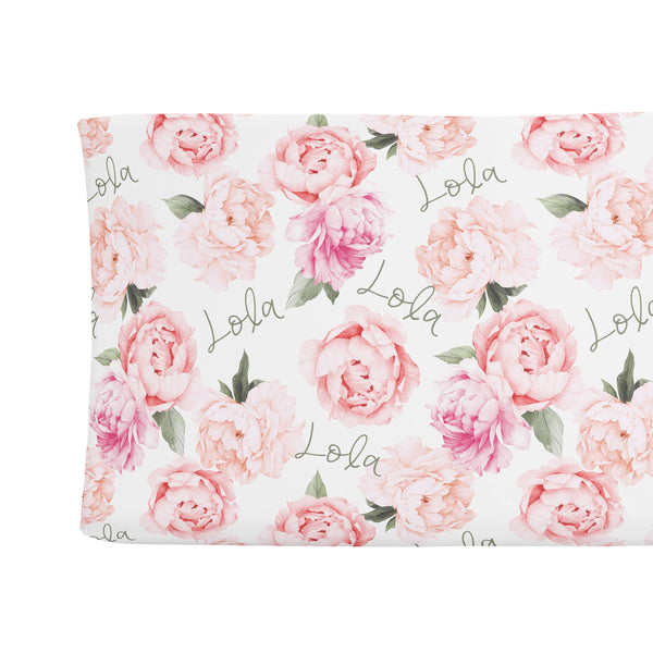 Sugar + Maple Changing Pad Cover - Peach Peony Blooms