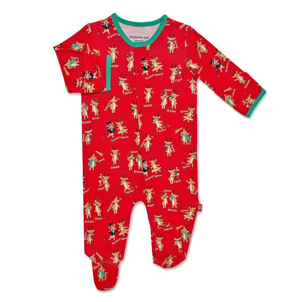 Unisex Rollicking Reindeer Holiday Modal Magnetic Footie Baby