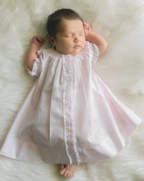 Newborn Baby Girls Smocked Yoke Open Front Daygown