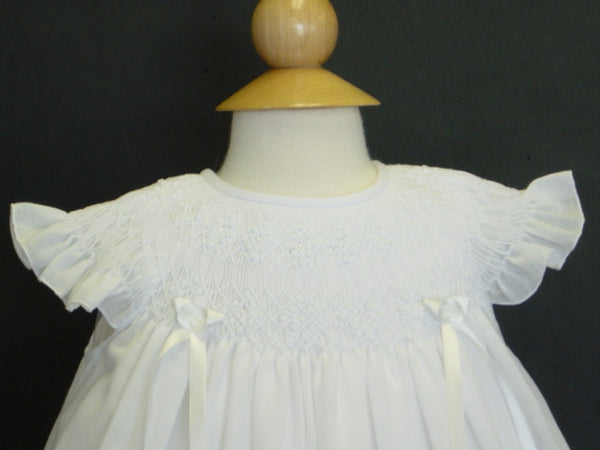 White Smocked Angel Sleeve Dress